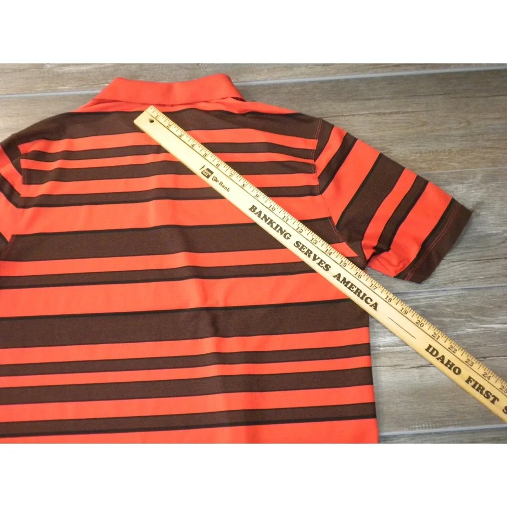 Nike Golf Polo Shirt Mens L Orange Black Tour Performance Dri-Fit Striped VTG